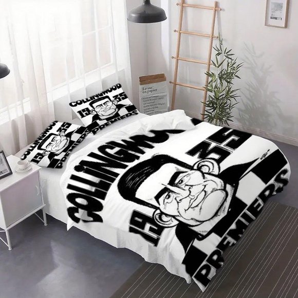 3pcs Collingwood Team 1935 Season Champion Black And White Striped Jersey Illustration Duvet Cover Set