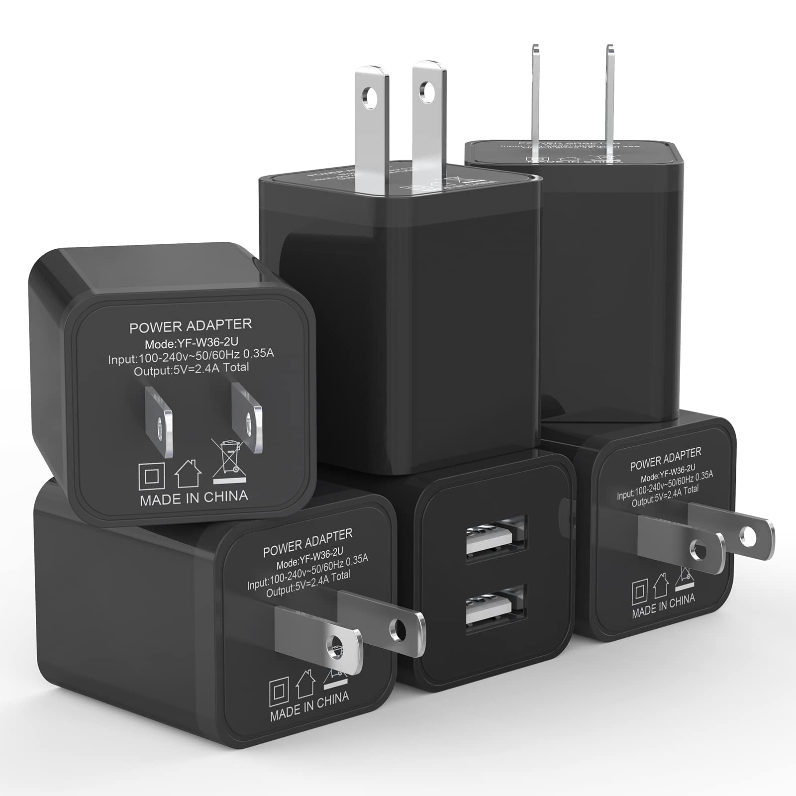 Cargador De Pared Usb Igenjun De 2,4 A Con Doble Puerto Usb, Paquete De 6 Unidades, Negro