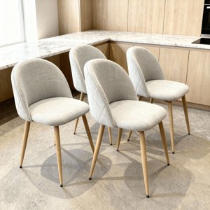 Pack 4 Sillas Comedor Moderna Acolchada Metal Sora Venhoouse Lino Gris