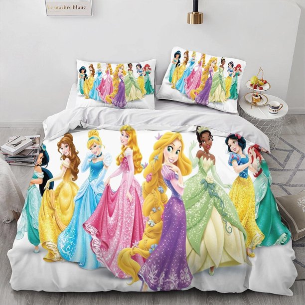Princess Cartoon Girl Duvet Cover Set 100% Microfiber Bedding Sets 3 Pieces Ultra Soft Skin-Friendly Comforter Cover Set