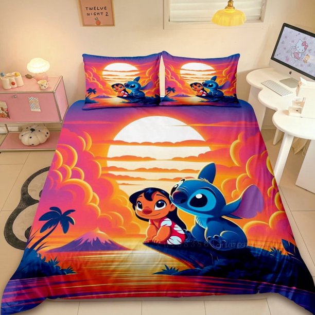 Duvet Cover Stitch and Lilo Cartoon Bedding Set Cute Comfort Quilt Cover Queen King Size Home Decor for Children GiftBed Sheets