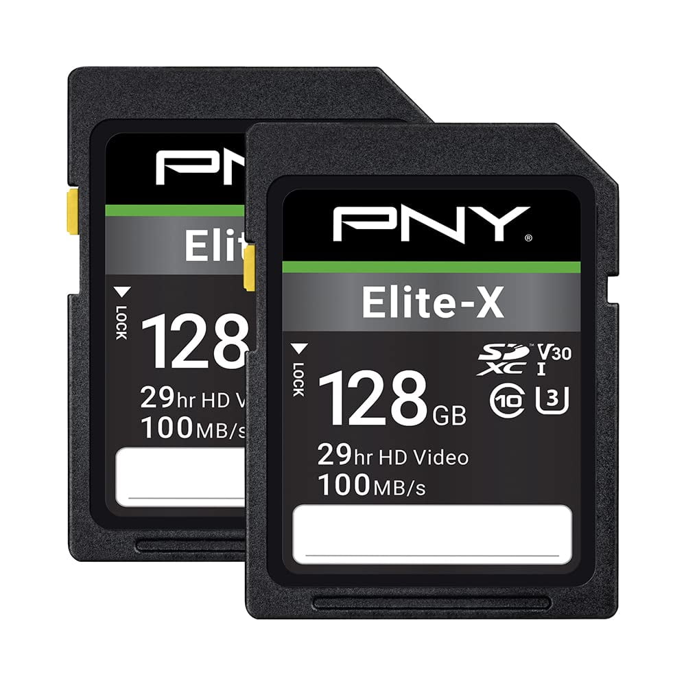 Tarjeta De Memoria Pny Elite-x De 128 Gb, Sdxc, Clase 10 U3 V30, Paquete De 2