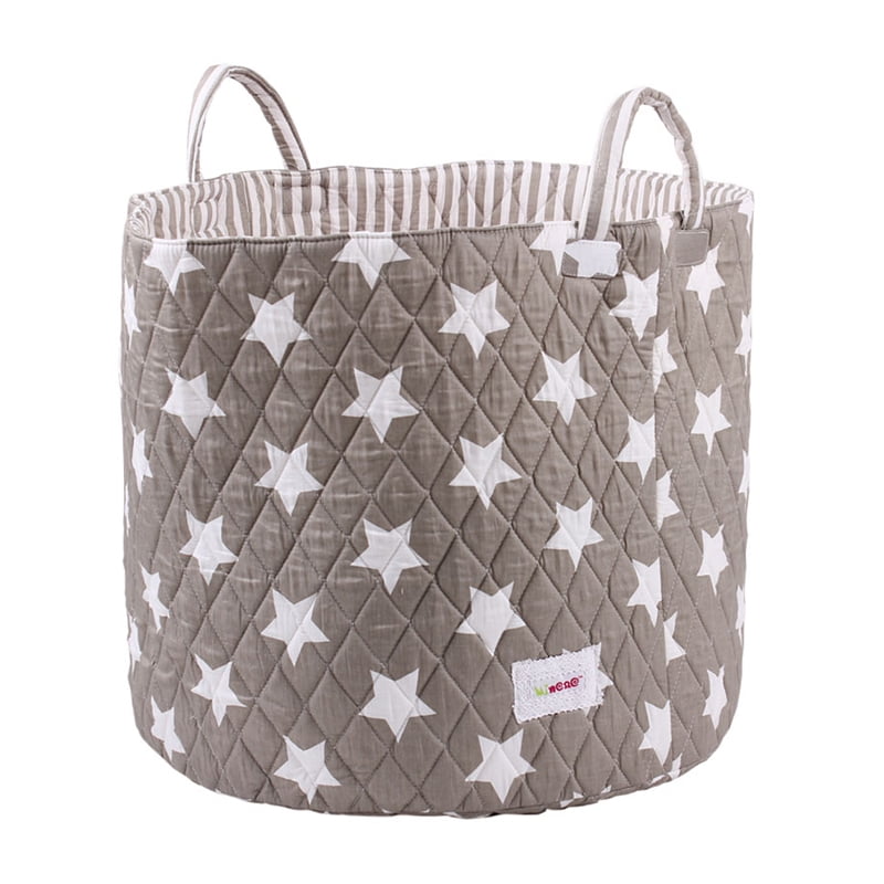 Farfallina Minene - Canasto Tela Grande Gris Estrellas Blancas