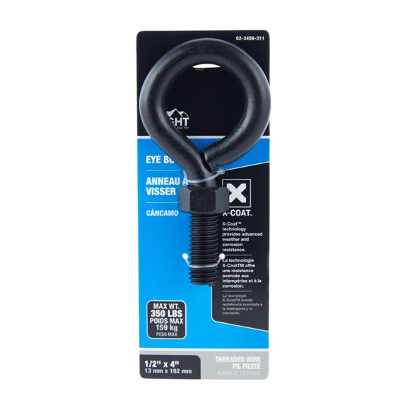 Eyebolt Wright: 1,27 cm x 10,16 cm de largo, acero negro con tuerca