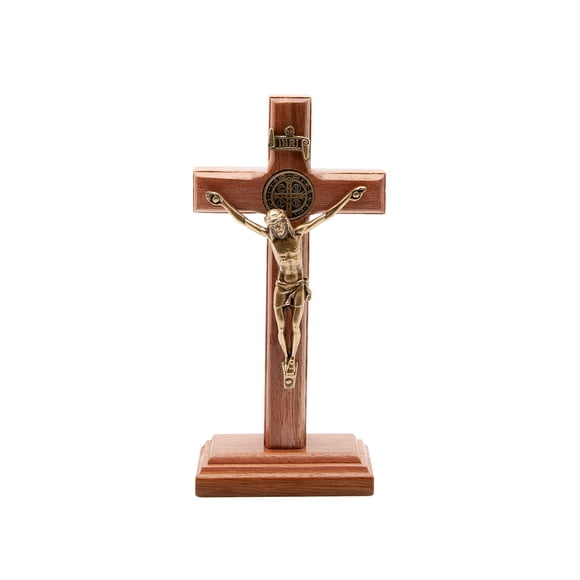 Mesa de pared Cross Intercession, 13 cm, madera maciza, oro envejecido
