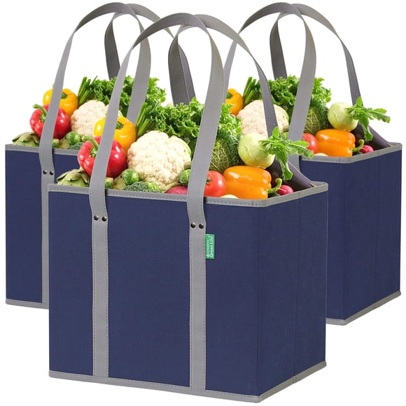 Bolsas de supermercado reutilizables Creative Green Life (paquete de 3), color azul marino
