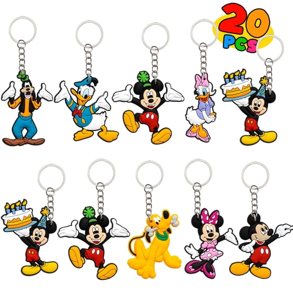 Llaveros Mickey DaeSichi para fiestas, 20 piezas, 8 diseños
