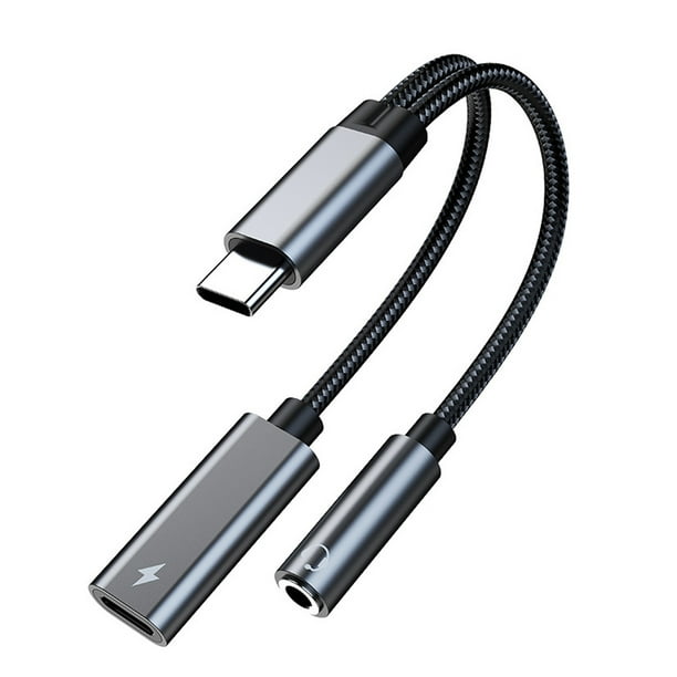 Adaptador de auriculares y cargador USB C a 3,5 mm, puerto de carga USB C PD 3.0 2 en 1 a conector de audio auxiliar y cable de carga rápida