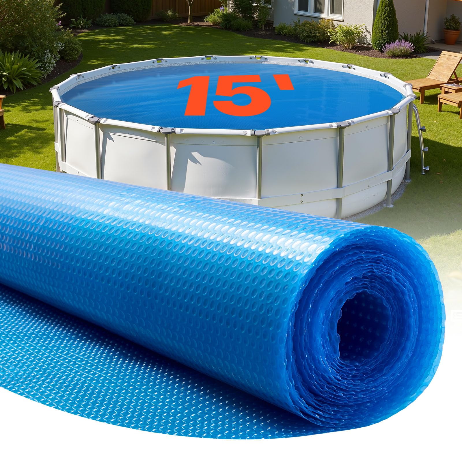 Cobertor Para Piscina Vevor Redondo De 15 Pies, 12 Mil, Manta Solar Azul