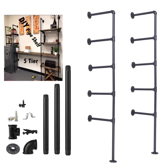 Soporte para Estantería Industrial de Tubería de Hierro de 5 Niveles LoftPaipes 178 cm