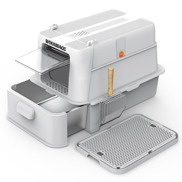 Caja de arena para gatos Wooaidagg, cerrada, de acero inoxidable, tamaño XL