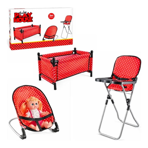 Set Juego Para Muñecas 3 En 1 Silla Mesedora Y Cuna Niñas