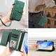 thumbnail image 3 of Funda tipo cartera para Negroview Wave 6C con bolsillo con cremallera, tarjetero, soporte, correa para la muñeca y tapa de cuero verde, 3 of 5