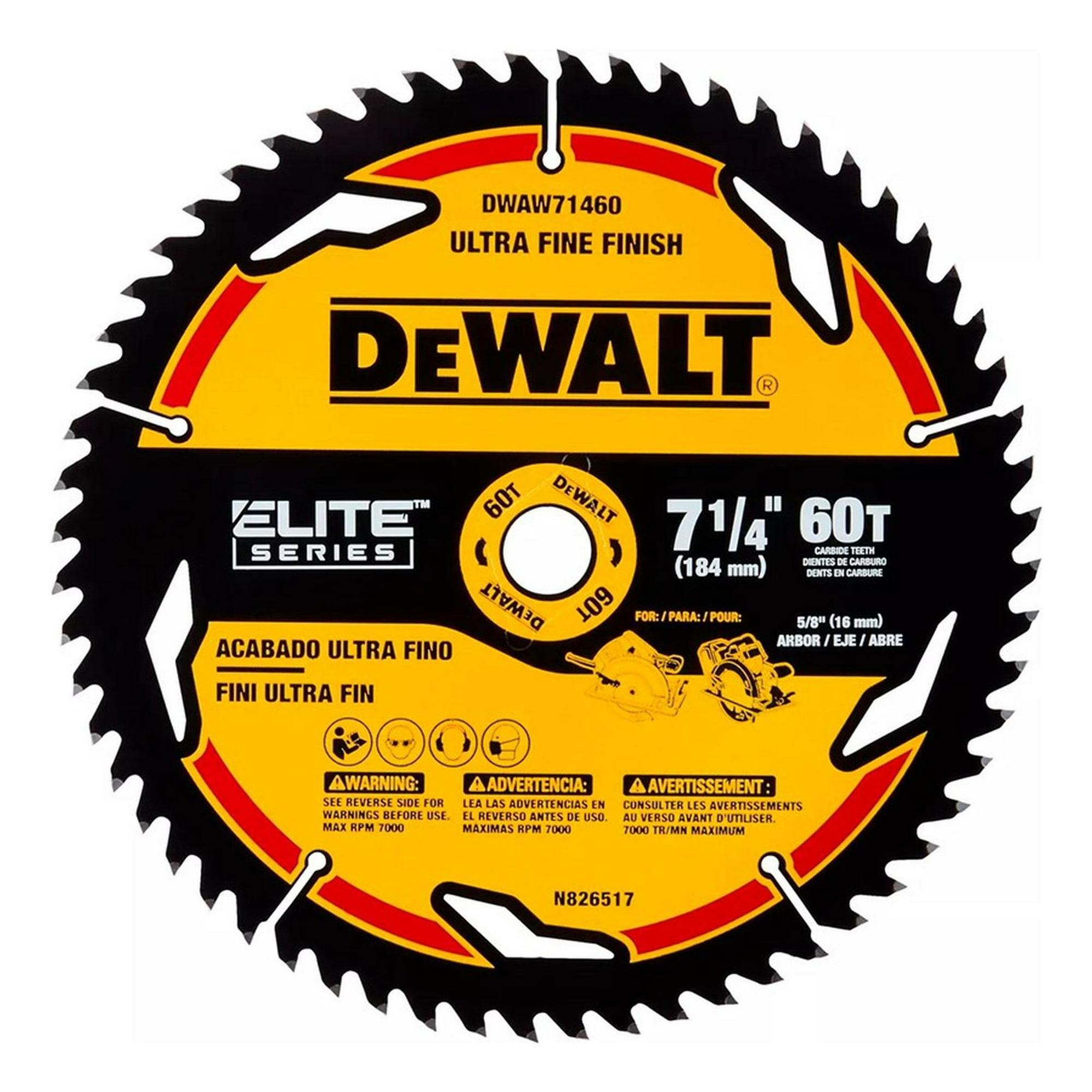 Disco Sierra Circular 7 1/4 60t Elite Series Dewalt Dwaw7146 Plateado