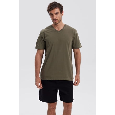 Fashionspark - Polera Hombre Básica Verde Militar