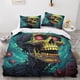 thumbnail image 2 of Funda nórdica con calavera gótica para niños, ropa de cama 3D, funda de edredón creativa con calavera para niñas, niños y adolescentes con almohada, 3 piezas, microfibra suave., 2 of 3