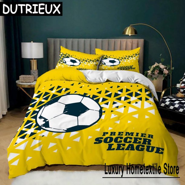 Football Duvet Cover Set Soccer Goal Soft Bedding Set Polyester Sports Competitive Theme/3Pcs Full Size Quilt Cover Bed Sheets