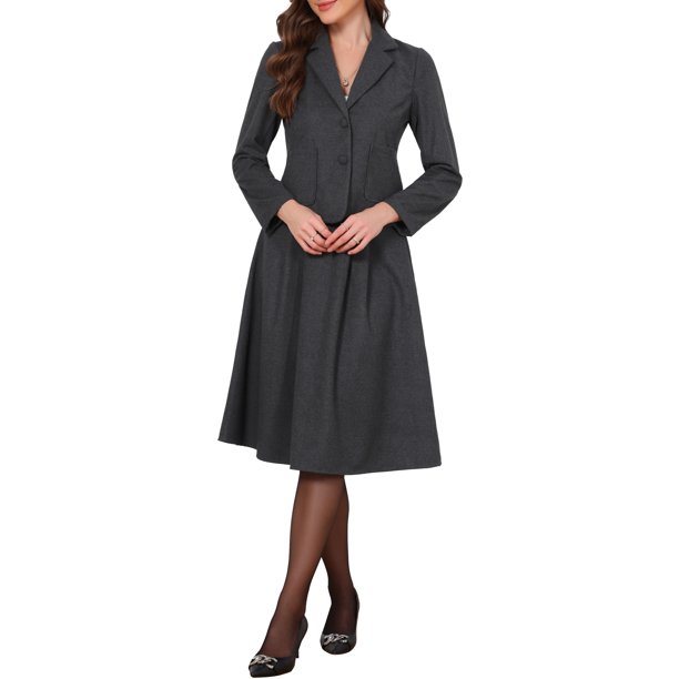 INSPIRE CHIC Conjunto de traje de falda de 2 piezas para mujer con blazer a medida y falda midi plisada, elegante atuendo de oficina de negocios L Gris oscuro