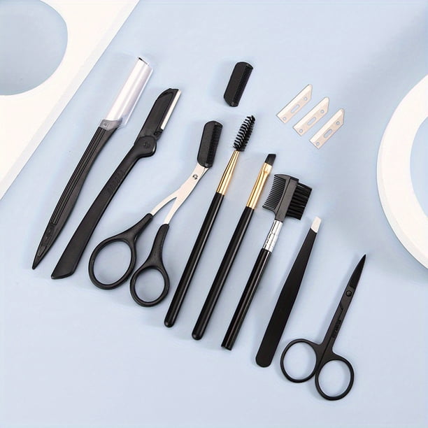 17 PCS Eyebrow Trimmer Set Eyebrow Razor Scraping Eyebrow Comb Razor Eyebrow Clip Scissors Tweezers Makeup Tools Sets