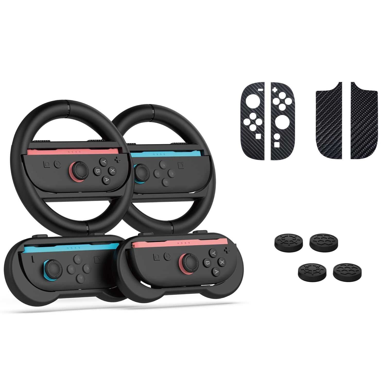 Genérico - Kit De Accesorios 10 En 1 Compatible Con Nintendo Switch 2 Con Pegatinas Para Controladores Izquierdo Y Derecho, Volante, Agarre Básico Y Set De Tapas Para Joysticks