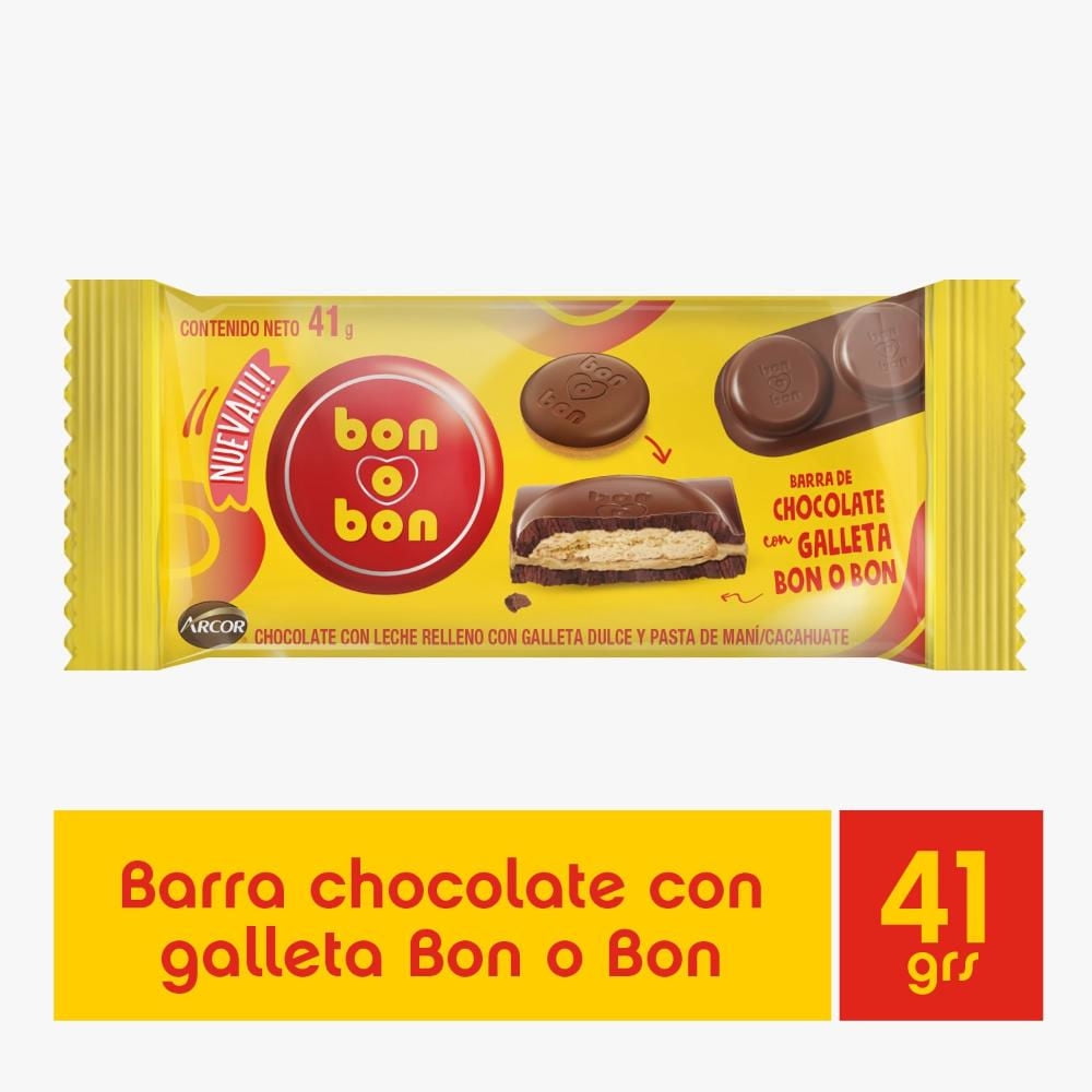 Barra De Chocolate Con Galleta Bon O Bon 41 g Arcor