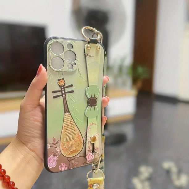 Embossed Retro Chinese Style Soft Shell 14ProMax1312 Lanyard Mobile Phone Case Wrist Strap Bracket