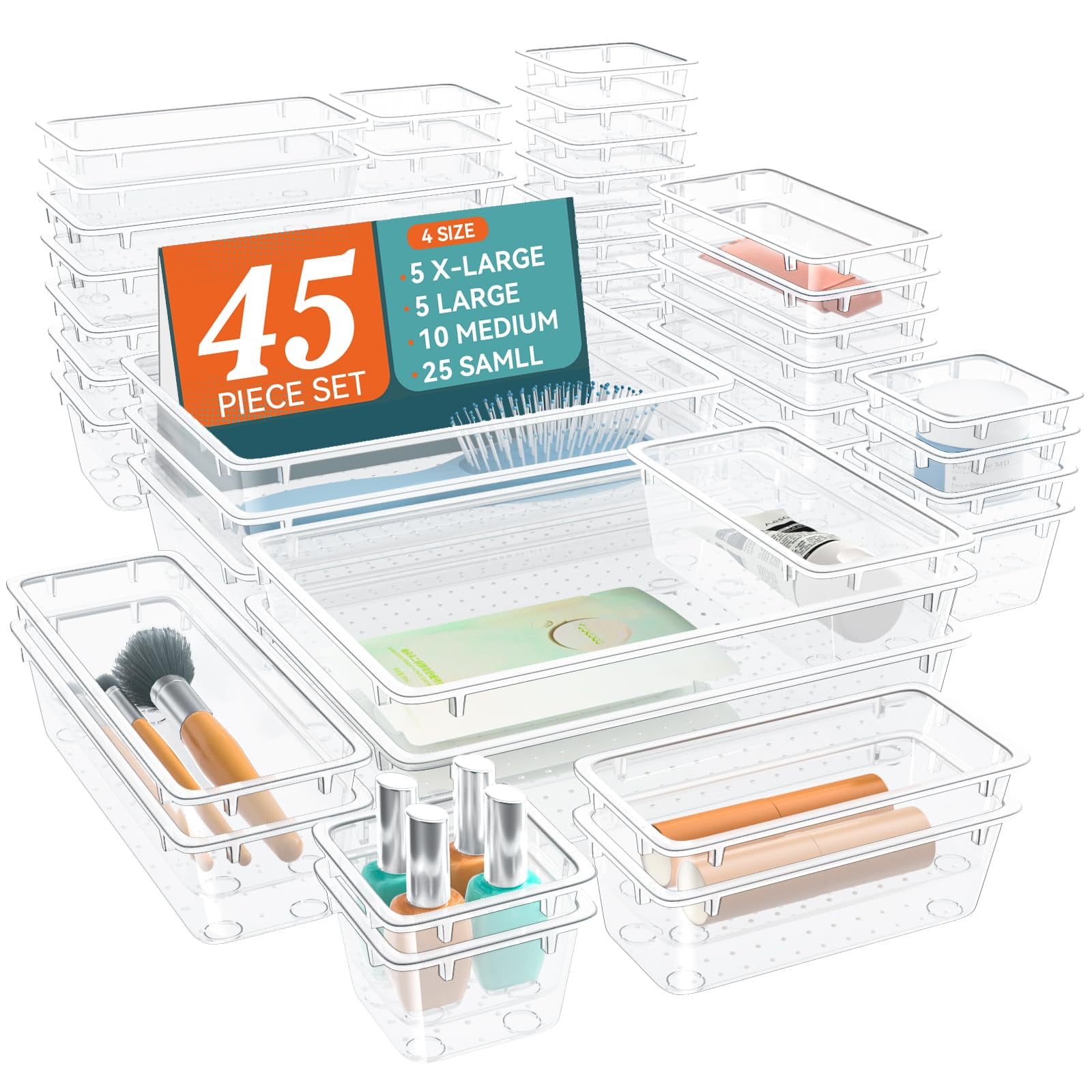 Organizadores De Cajones Spacetrove, 45 Unidades, Plástico, Color Blanco