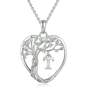 Heshpaws 925 Collar De Árbol Eterno De La Vida De Plata De Ley Para Mujeres A-Z Carta Inicial Collar, Regalo De Joyería De Cumpleaños Aniversario