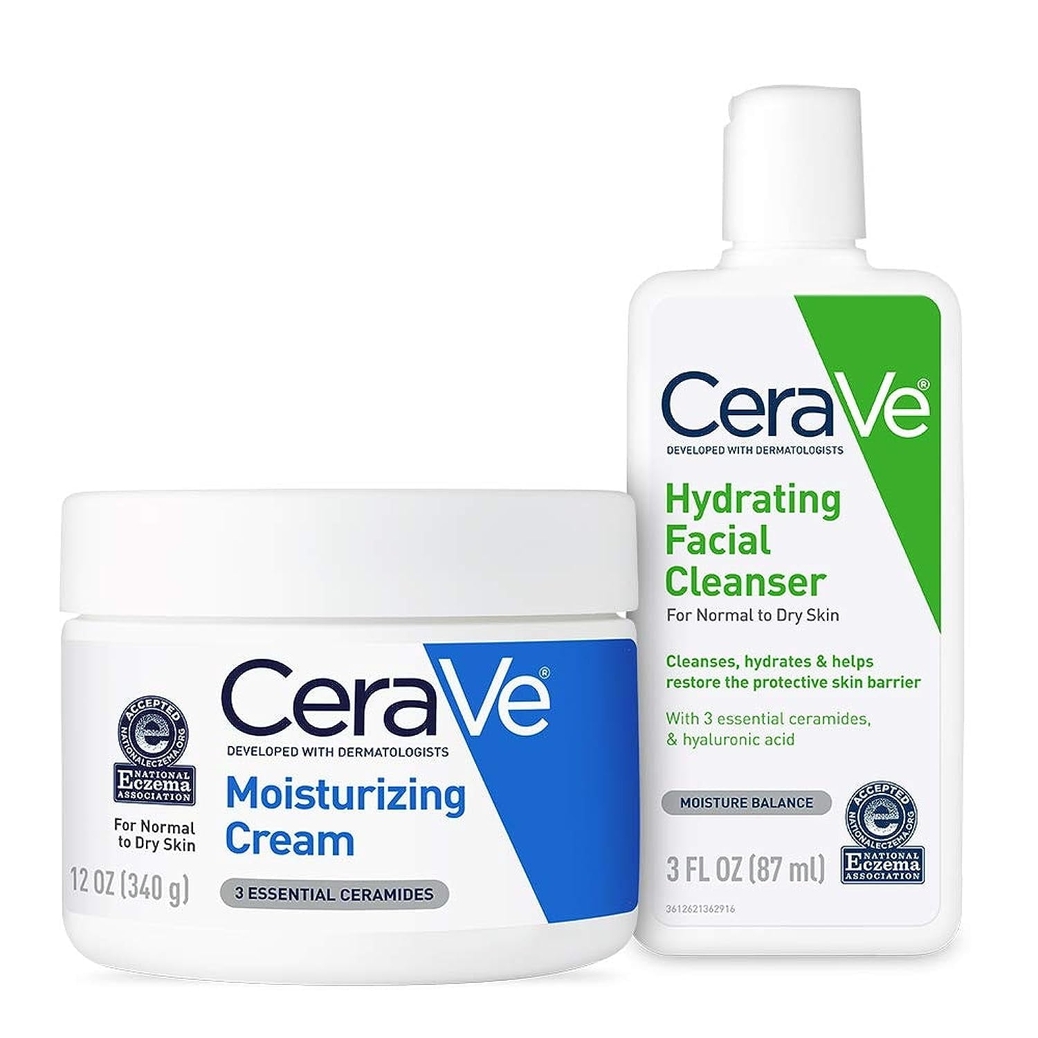 Crema Hidratante Cerave De Trial Combo, 355 Ml, Más Gel De Limpieza Facial Hidratante De 89 Ml
