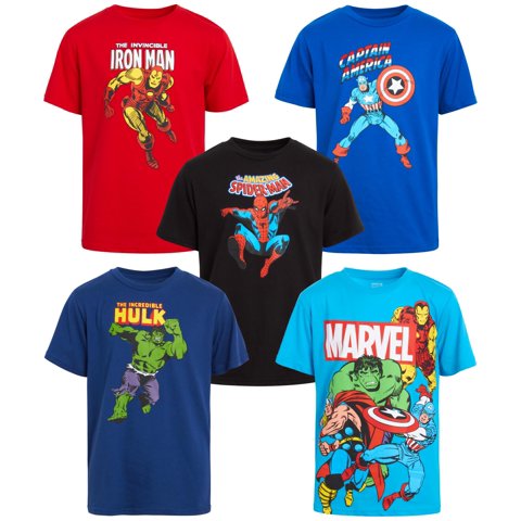 Pack De 5 Remeras De Algodón Con Gráficos De Marvel Avengers Para Niños