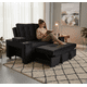 thumbnail image 1 of Sofá Cama Confort Plus 2 Plazas Negro Felpa Reclinable con Baúl y Cojines, 1 of 5