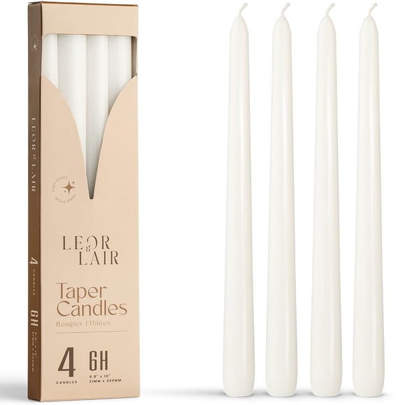 Velas altas Leor & Lair 25 cm blancas, paquete de 4 sin goteo