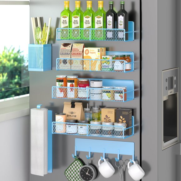 Estante magnético para especias DTUQYX para refrigerador con 7 estantes – azul