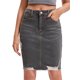 thumbnail image 1 of INSPIRE CHIC Falda de mezclilla rasgada con dobladillo sin rematar de cintura alta y elástica por encima de la rodilla para mujer, gris 2XL, 1 of 6