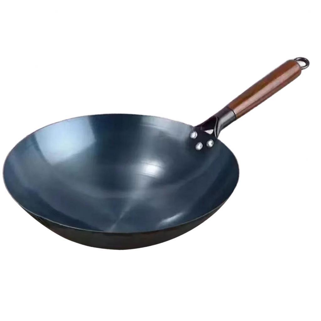 Magideal - Wok Pan Sartén Para Freír Fabricado En Hierro Antiadherente De Fondo Plano Diseño Profundo Mango Cómodo Adecuado Para Cocina Profesional Estufa De Gas 32Cm