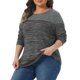 thumbnail image 4 of Agnes Orinda Blusa Casual Suelta de Punto con Bloque de Color y Cuello Redondo de Manga Larga para Mujer de Talla Grande 4X Negro, 4 of 6