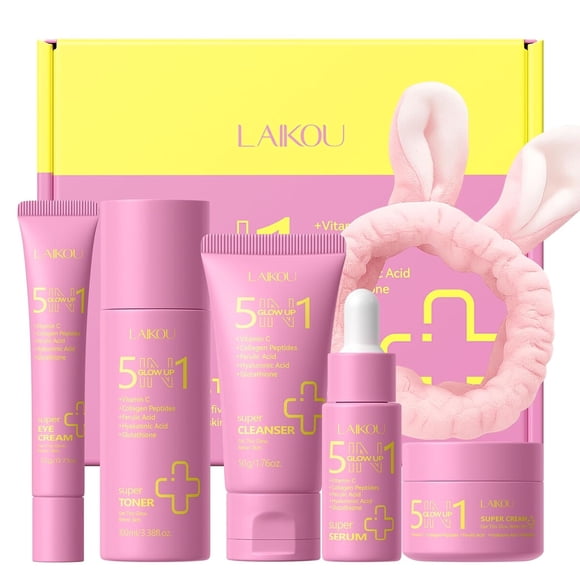Set Facial LAIKOU 5 en 1 Glow Up Vitamina C Ácido Hialurónico