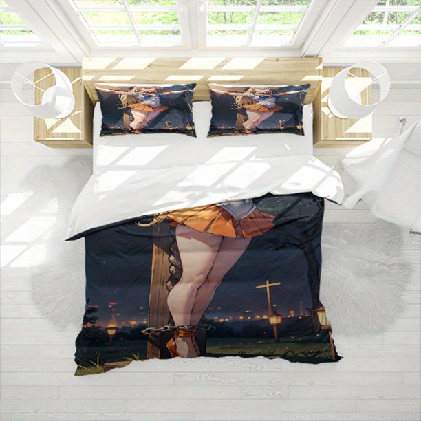 3pcs Sailor Suit Anime Style Illustration Digital Print Set 100% Polyester Light Beige-Friendly Fabric