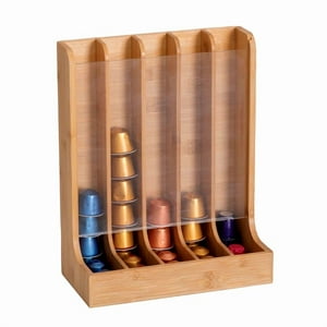 Wakeshome - Porta Capsulas Exhibidor De Bambu Nespresso 5 Divisiones Vertical