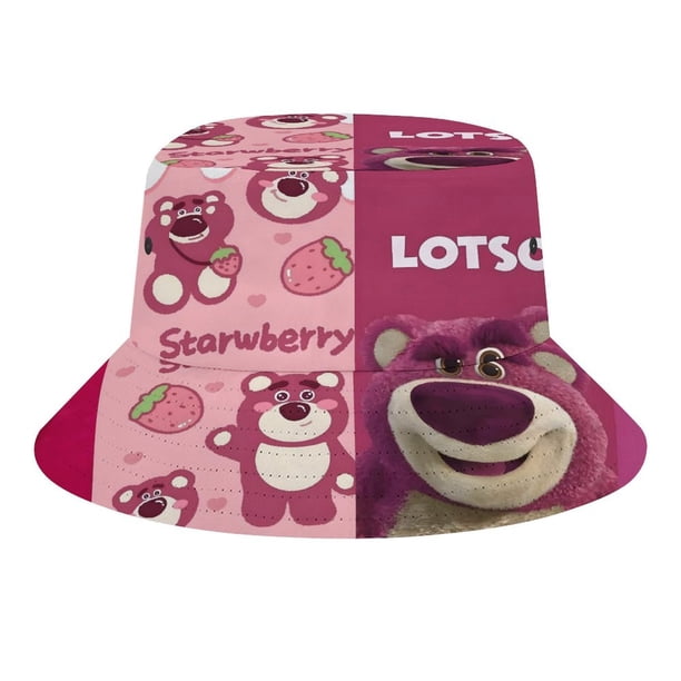 Oso de Fresa Lotso Sombrero bucket para adultos, gorra de protección solar, sombrero de pescador plegable para viajes al aire libre, pesca y actividades de verano