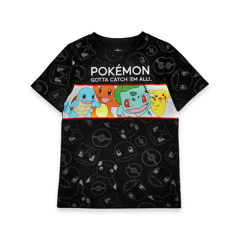 Camiseta Pokémon Para Niños De 9 A 10 Años | Verde/Negro | Pikachu Squirtle Bulbasaur Charmander