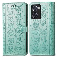 Funda Cartera Foxdock Para Oppo A57 4G , Flip Pu Con Relieve De Gatos Y Perros, Tarjetero Y Soporte