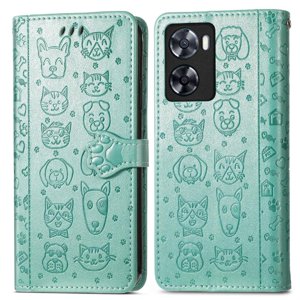 Funda Cartera Foxdock Para Oppo A57 4G , Flip Pu Con Relieve De Gatos Y Perros, Tarjetero Y Soporte