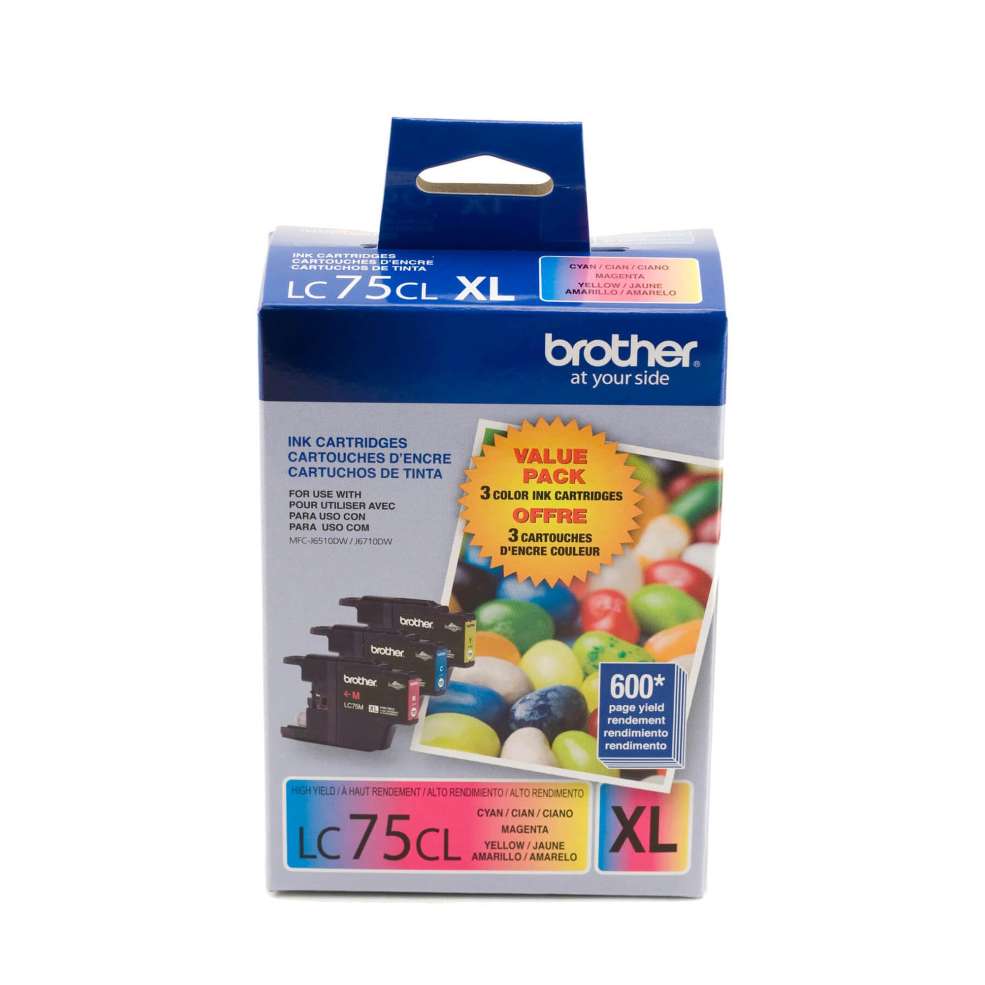 Brother Lc753Pks Xl De Alto Rendimiento, Paquete De 3 (1 De Cada Tinta Lc75C, Lc75M, Lc75Y, Amarillo/Cian/Magenta)