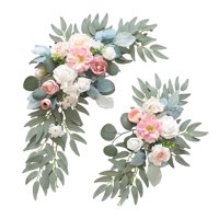 Magideal - 2X Arco De Boda Con Flores, Letrero De Bienvenida, Decoración, Arreglo Floral, Guirnalda De Fondo, Guirnalda De Flores Artificiales Para Aniversario Azul Rosa