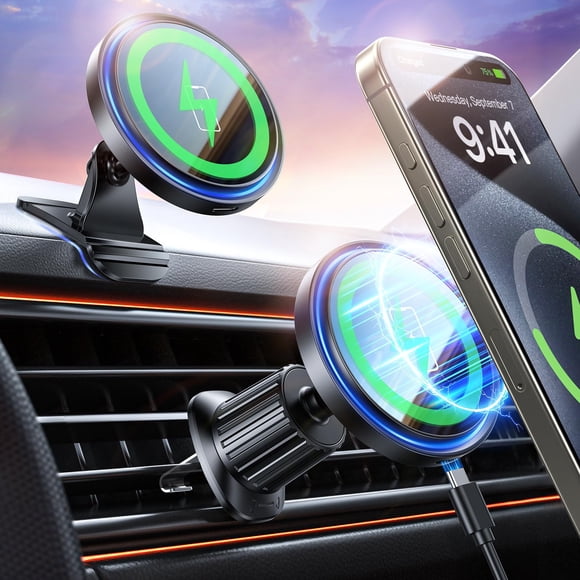 Cargador de coche Fshyos Mag-Safe inalámbrico de 15 W para iPhone 16