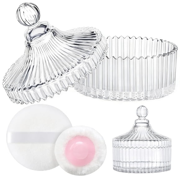 Caja de Almacenamiento LAKIRA Contenedor de Polvo Corporal de Cristal 10 cm con Puff