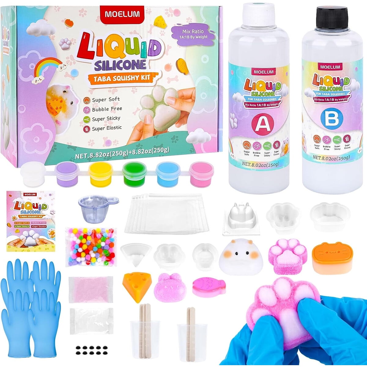 Kit Squishy Moelum 6 Moldes 510g Silicona Sin Burbujas