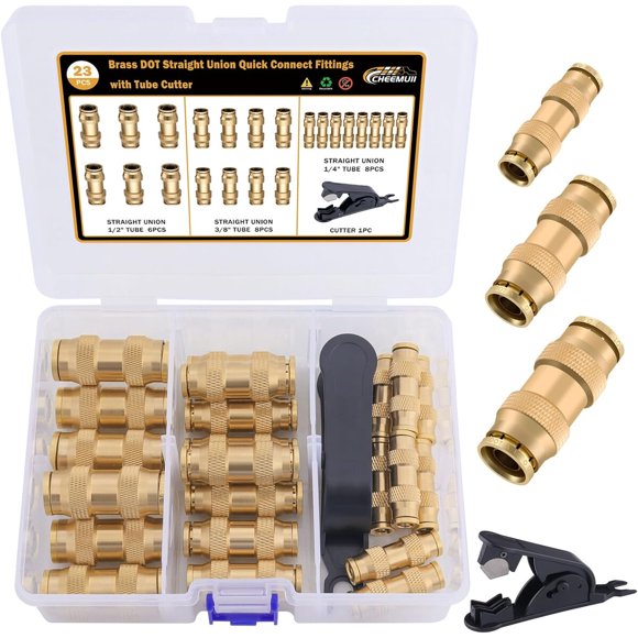 CheeMuii 23 piezas Kit de conexiones de latón DOT para línea de aire, conexión rápida
