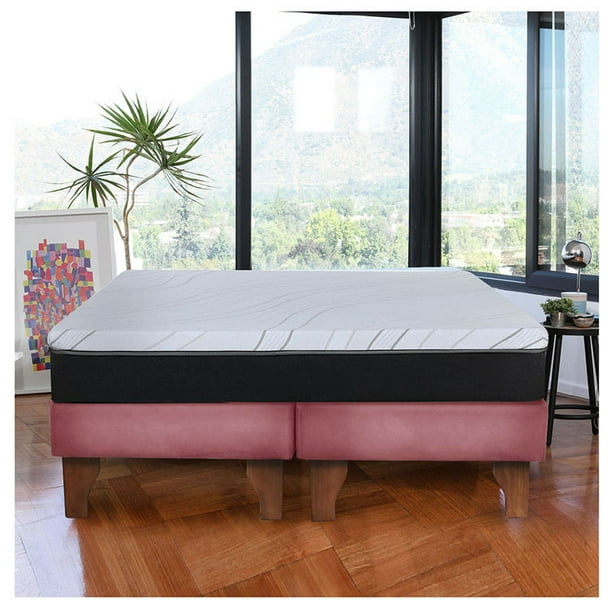 Cama Europea Zen Pro Colchon Resortes 2 Plazas Base Dividida Tela Turquesa